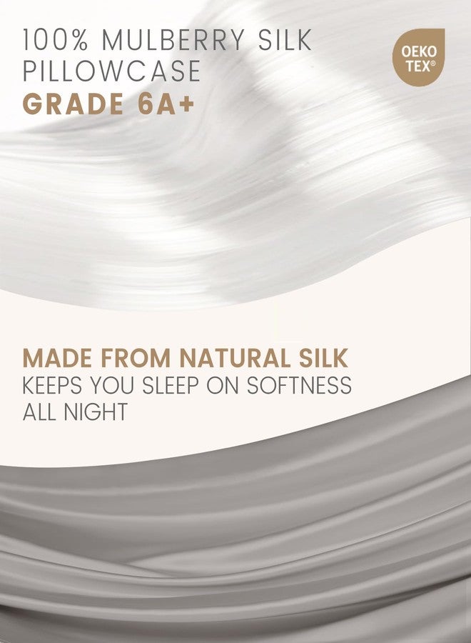 THXSILK 100% Natural Mulberry Silk Pillowcase for Hair and Skin, Grade 6A+ Pillowcase with Hidden Zipper, Soft Breathable Smooth Both Sided Silk Pillow Cover(Standard 20x26inch, Grey) - Image 2
